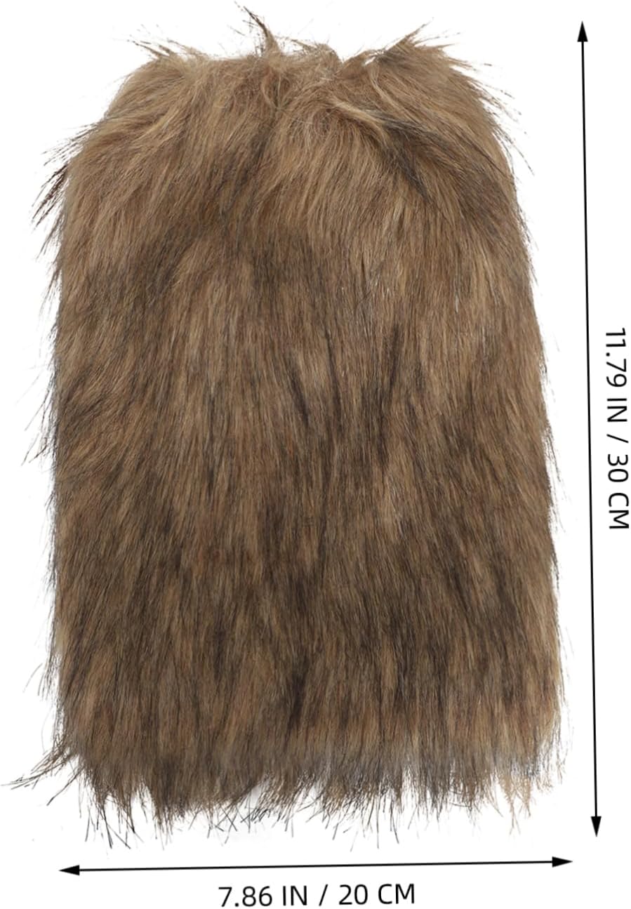 Beavorty 1Set Furry Leg Warmers for Men Women Medieval Faux Fur Warmer Viking Costume Accessory for Halloween Themed Events with Flexible Straps Brown