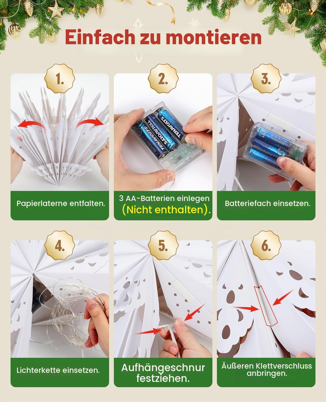 Luxspire Papiersterne zum Aufhängen, 45cm Papiersterne Weihnachten mit Lichterkette Fernbedienung, 5 Pack faltbare Papierstern mit Beleuchtung für Weihnachten Urlaub