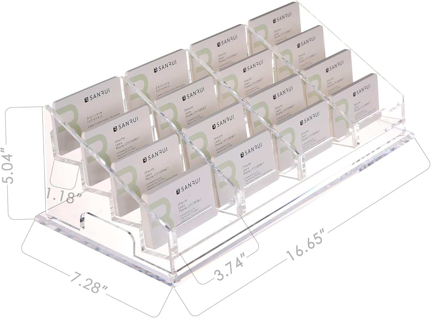 YUXUN Acrylic Business Card Holder for Desk-4 Tiers 16 Slots, Business Card Holder Case, Clear Multiple Cards Display Stand for Office Supplies Home School