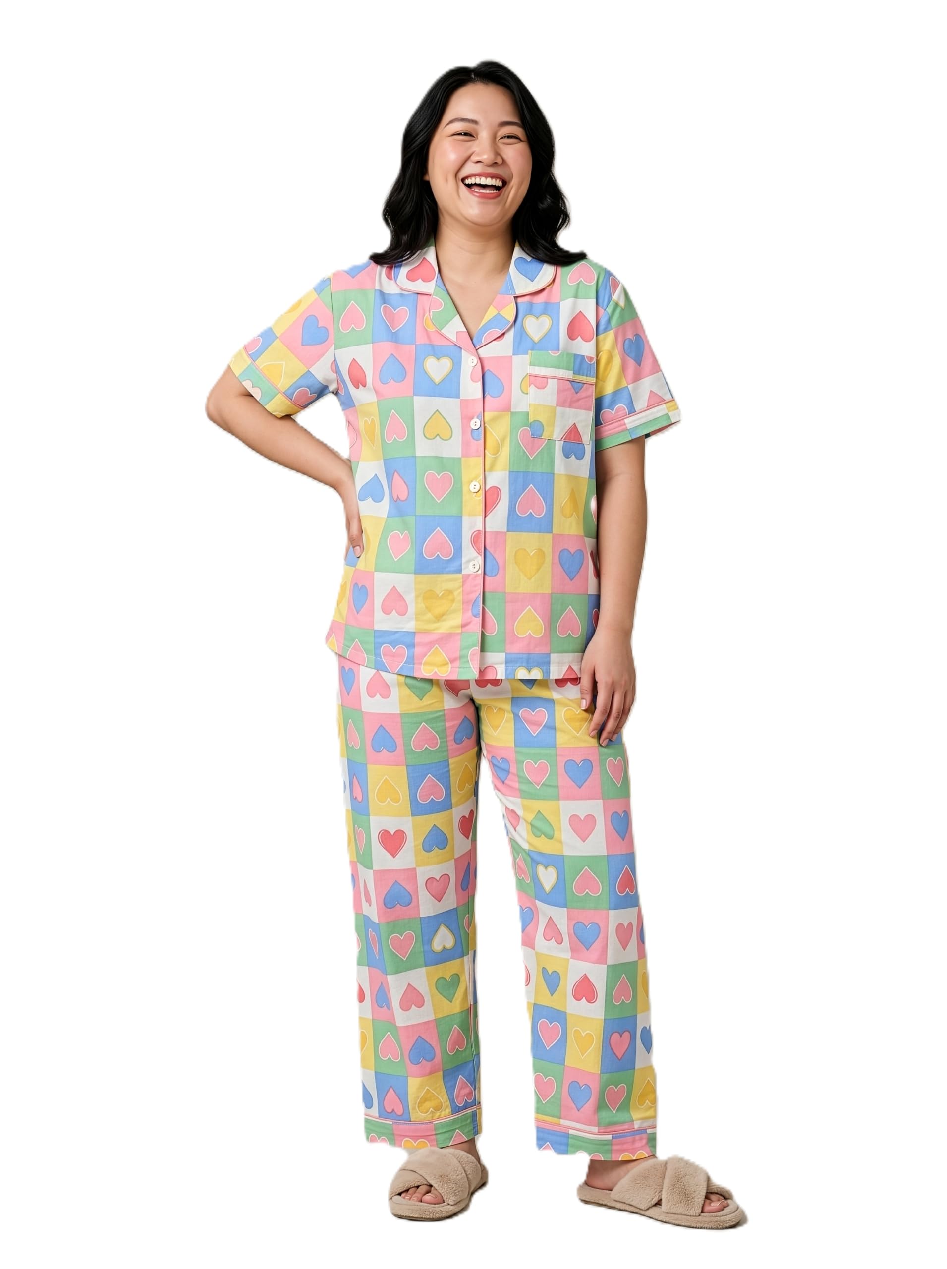 lugo Women’s Printed Cotton Blend Night Suit Set | Soft & Breathable Short Sleeve Shirt with Pyjama | Comfortable Sleepwear-picture-37