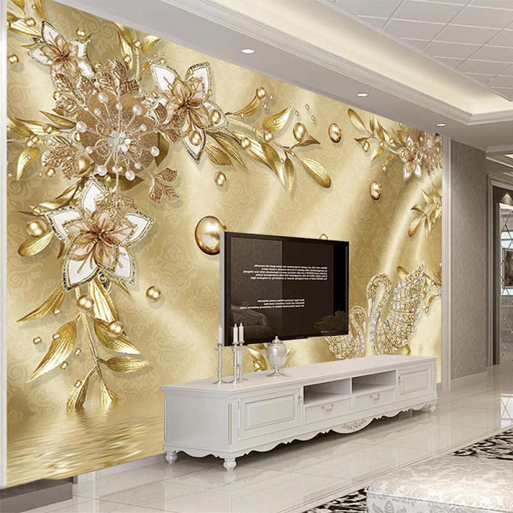 Luxe doré 3D floral bijoux motif fond décoration murale papier peint salon décoration de la maison