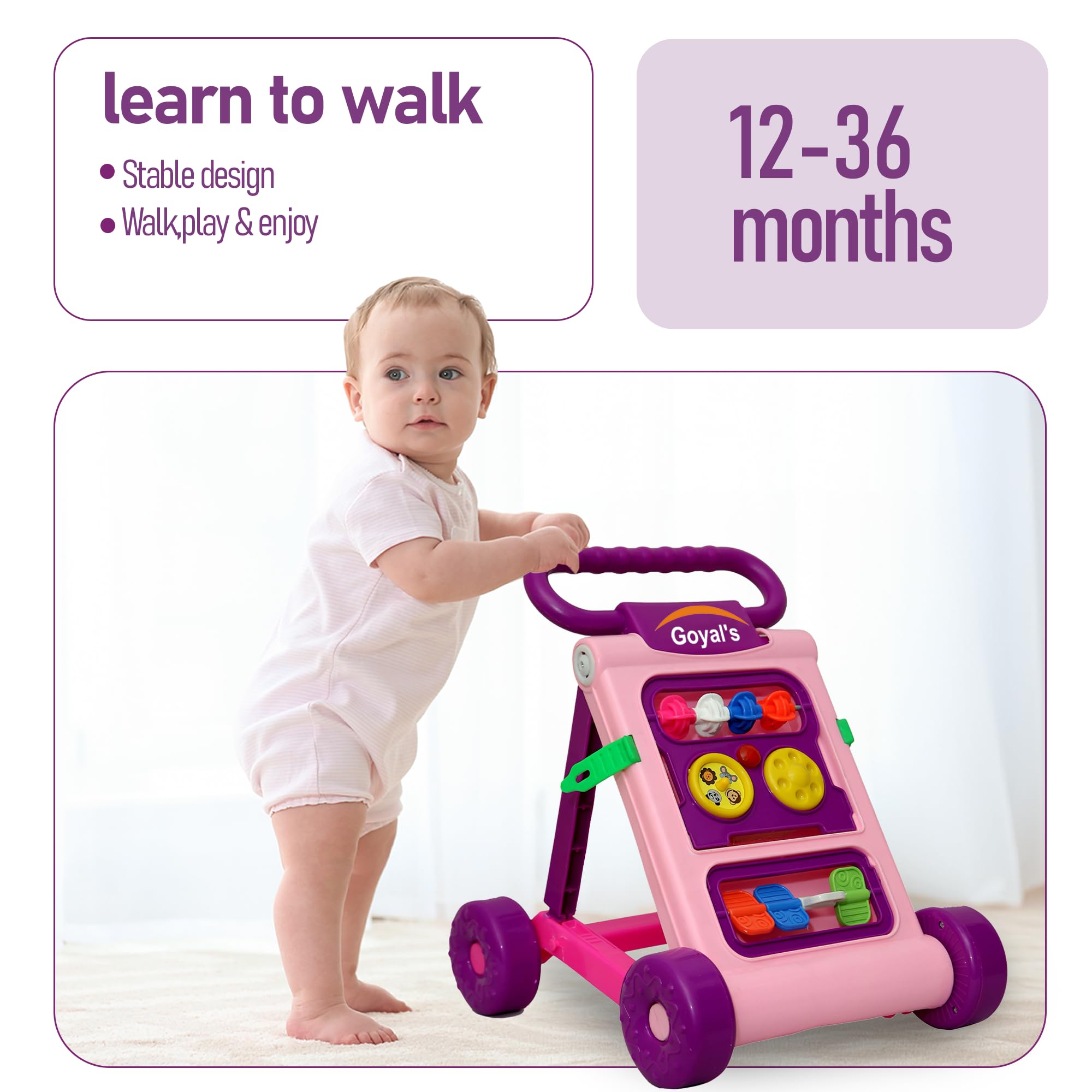 Goyal's Baby Activity Walker - Toddler Learning Toys Push Walker for 6 Months -15 Months (Pink) - Image 2 thumbnail