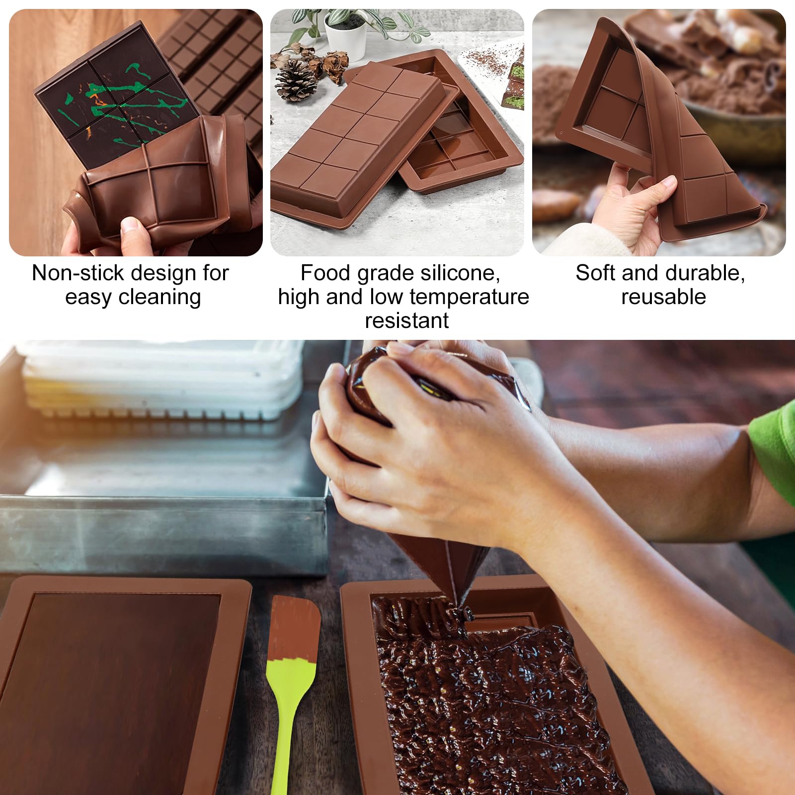 CNMTCCO - Stampo Per Cioccolato A Forma Di Tablet, 2 Pezzi In Silicone Con 6 Cavità E Raschietto, Per Cioccolato Fondente, Gelatine E Dolci Fatti In Casa