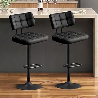 Furniliving Modern Bar Stools Set of 2 Faux Leather, Upholstered Swivel ...