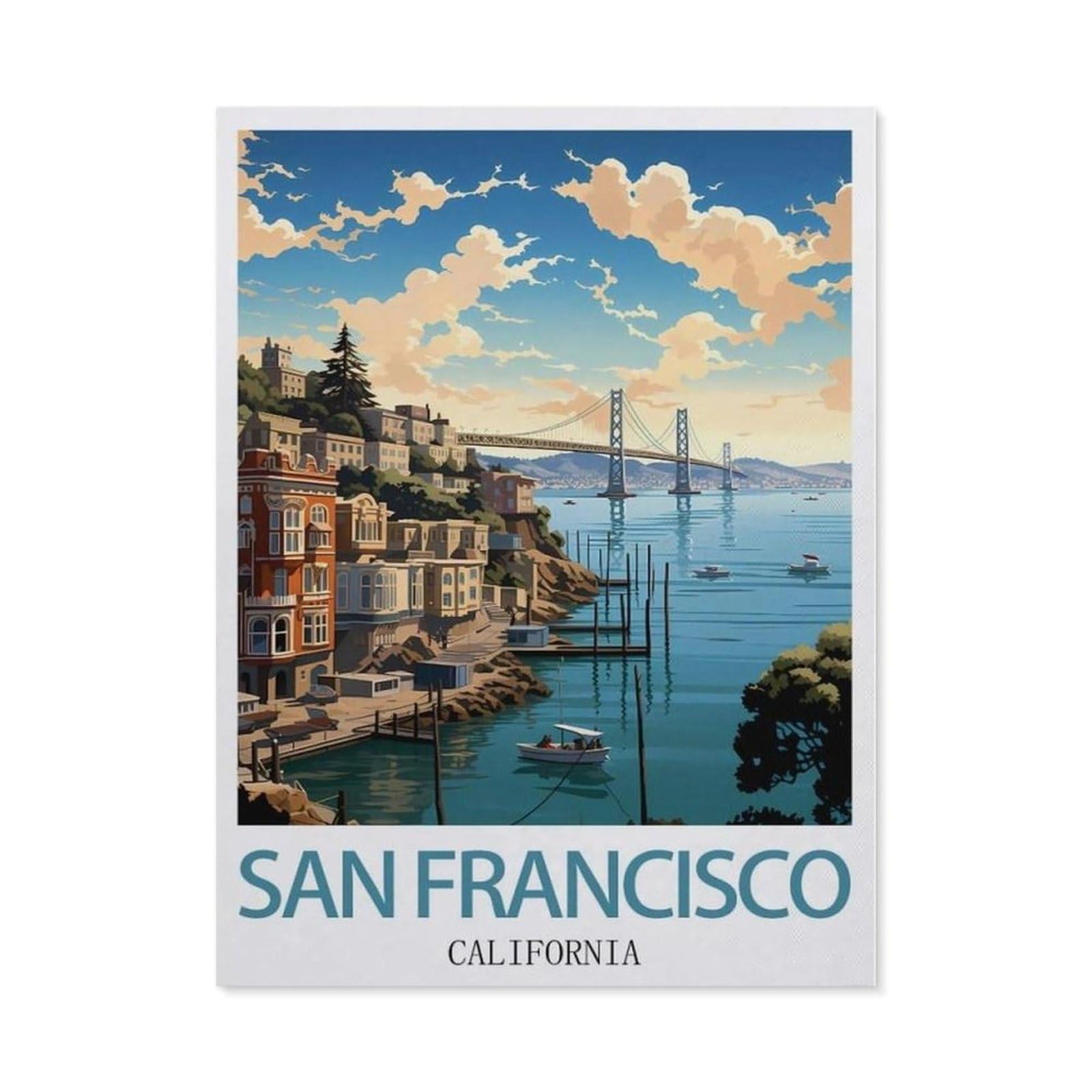 Beayodkp （40 X 50 Cm/15.74 X 19.68 Inches） Diy 5D Diamond Painting，San Francisco California Vintage Travel Poster，Round Diamond, Used For Room Decoration-Cg27