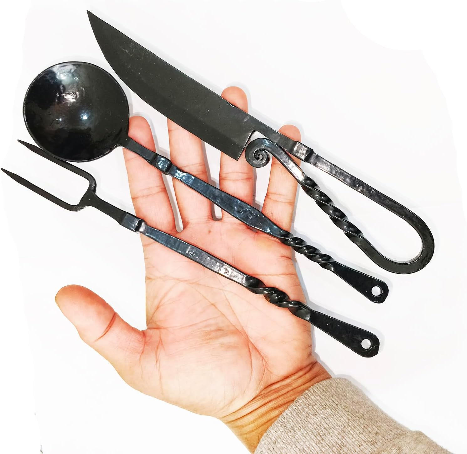 Medieval Hand Forged Cutlery Set Viking Knights Flatware Dinnerware Eating Utensil Kitchen Set Knife Fork Spoon