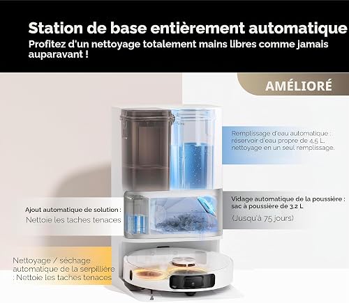 Dreame Aspirateur robot L10s Ultra Gen 2 avec serpillère, aspiration 10 000 Pa, évitement des obstacles LiDAR et technologie MopExtensi, lavage et séchage automatiques de la vadrouille, auto-vidage et - 7