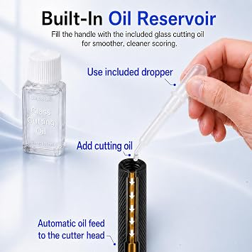 Glass Cutter 2mm-20mm, Glass Cutting Tool with Glass Oil & 3 Carbide Heads