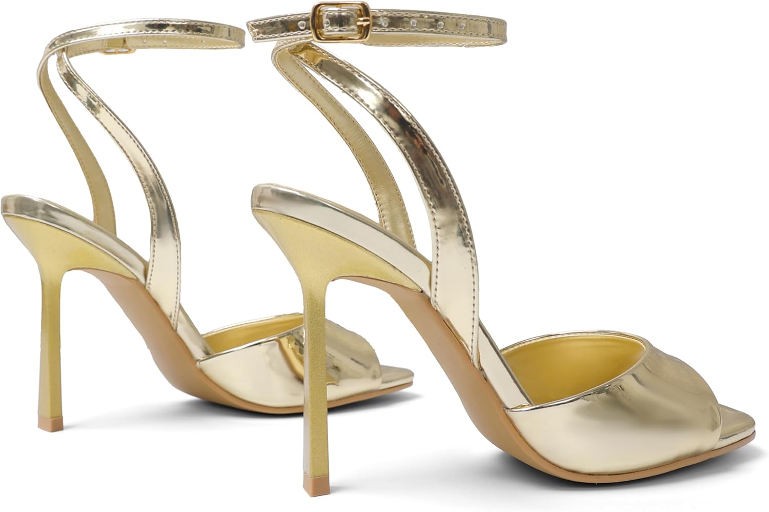 Shoe'N Tale Heeled Sandals for Women Mesh Ankle Heels High Heels Buckle Strap Square Toe Stiletto Heel