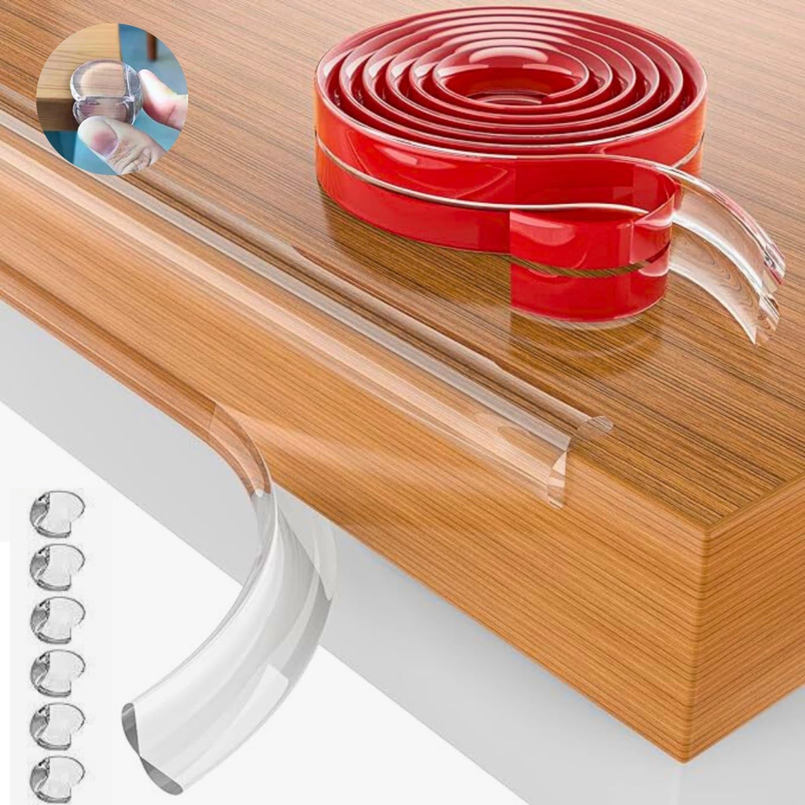 Baby Proof Edge and Corner Protector Kit -Soft Silicone 6M Bumper Strip with 6 Round Baby Safety Corner Guards for Table Protection
