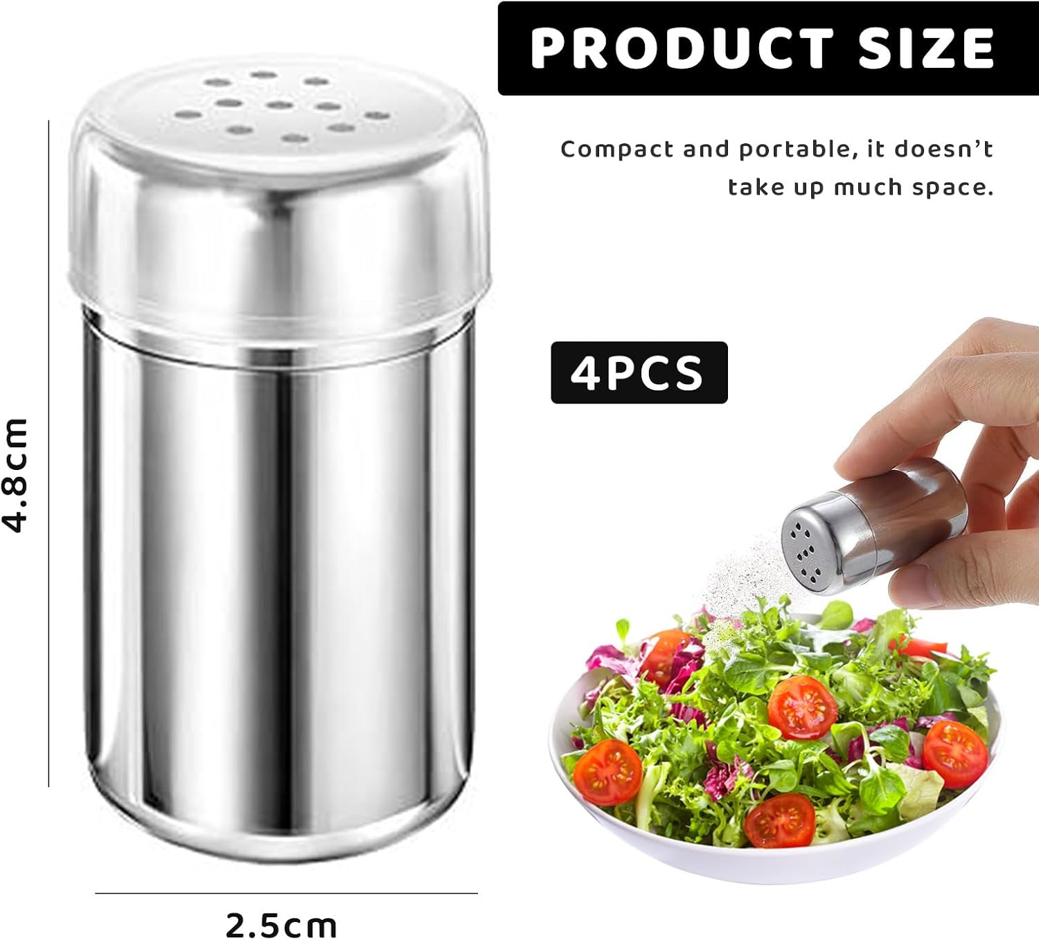 4Pcs Mini Salt and Pepper Shakers with Leak-Proof Lids Portable Stainless Steel Spice Containers for Camping, Picnic, Travel, Hotel, Office Lunch, Outdoor Dining Essentials