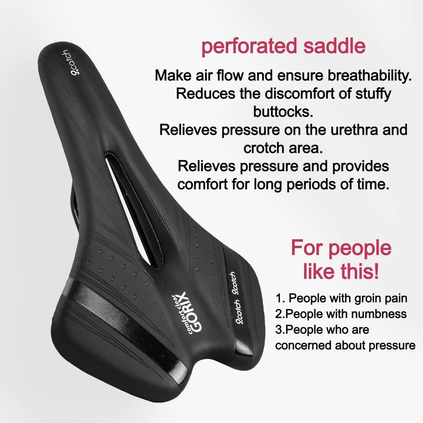 GORIX Bike Saddle Seat Comfortable Cushion with Rail Mountain Road Bicycle for Men and Women (A6-1)