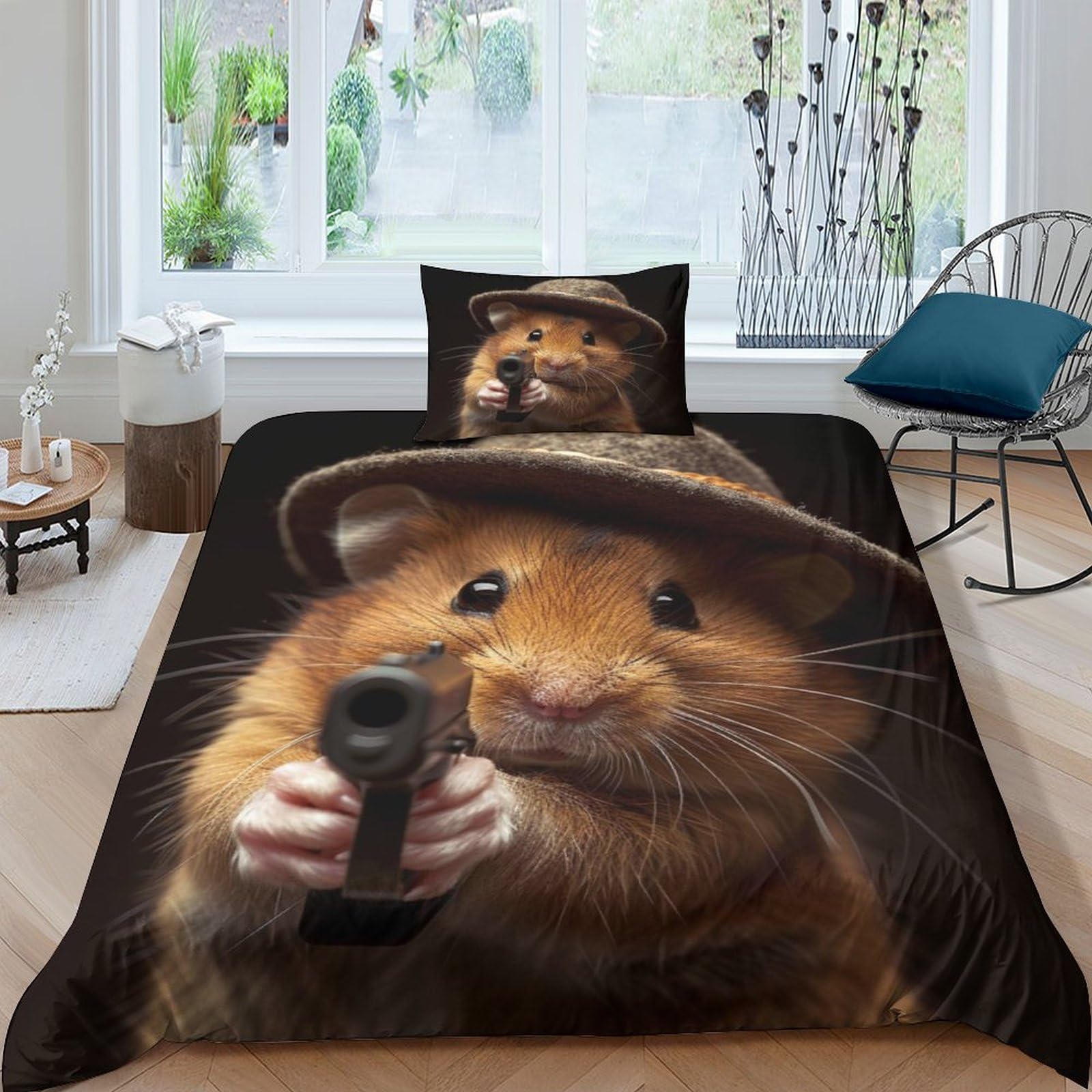 EKENOZ Cute Hamster Dekbedovertrek Set Wit Beddengoed Set Met Ritssluiting Ook Als Trooster Of Dekbedovertrek Voor Kinderen Tieners Volwassenen 3 Stuks Dubbel
