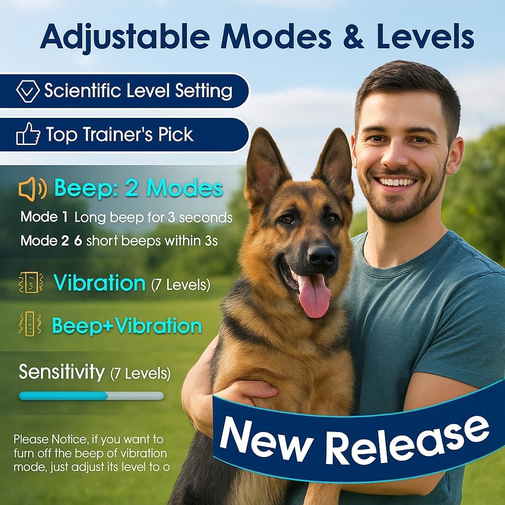 1S Stop Barking Smart Dog Bark Collar, Humane Anti Barking Device with Beep & Vibration, 7 Adjustable Sensitivity, Ultra-Light Bark Collar for Small Medium Large Dogs IP67 Waterproof Indoor Outdoor