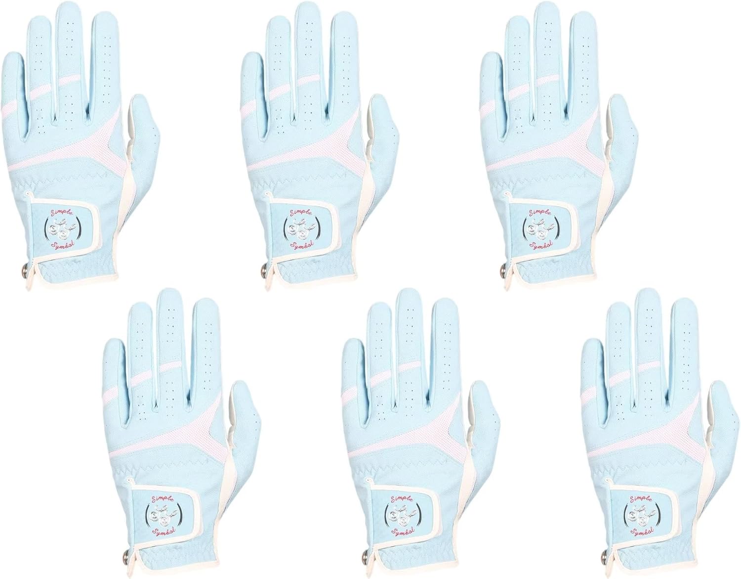 Men's Golf Glove Premium Synthetic Leather,Stable Grip,Six Pack，Four Colors to Choose from White/Sky/Beige/Red