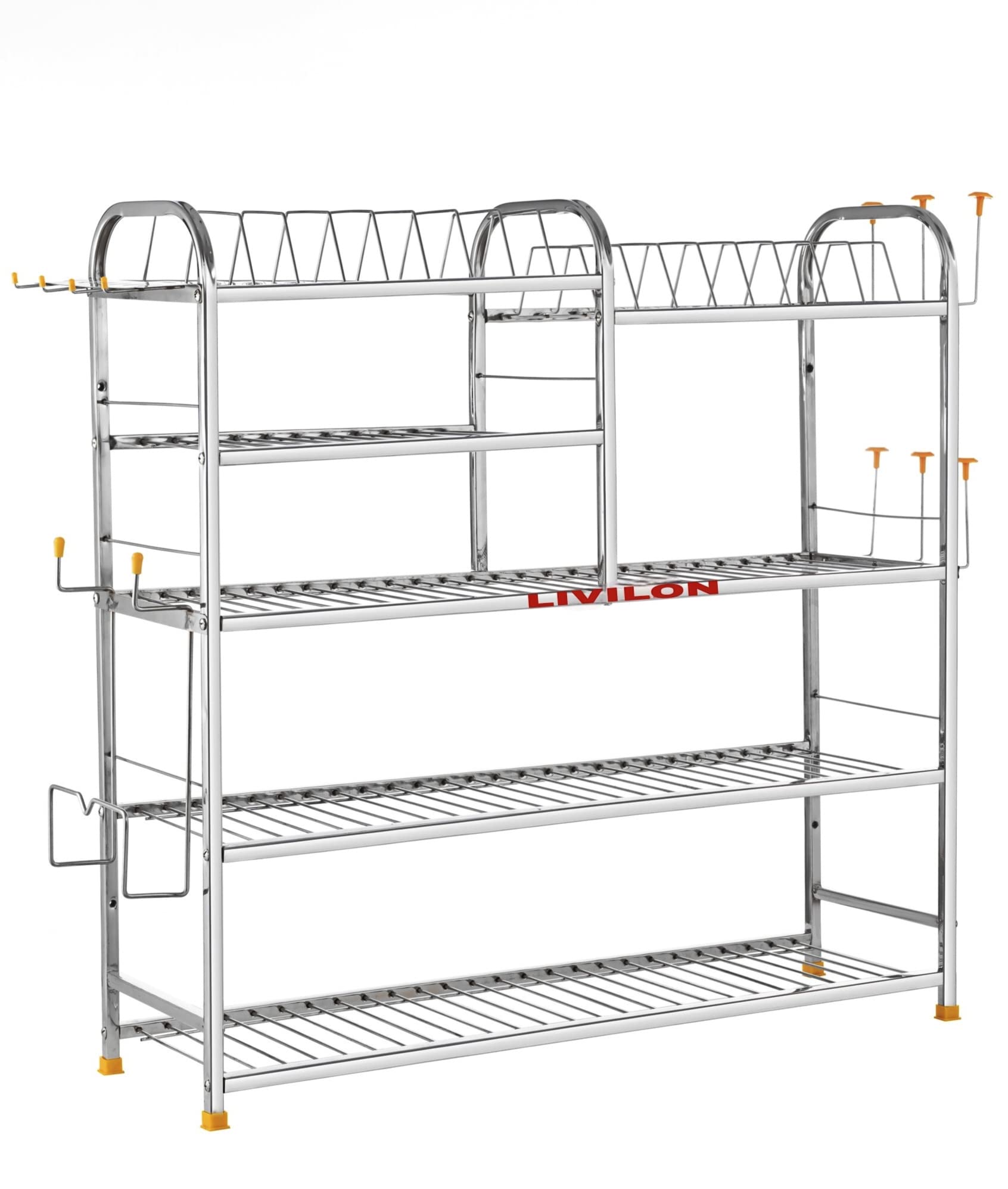 L LIVILON Wall Mount Kitchen Utensils Dish Rack | Stainless Steel Utensil Rack/Stand | Dish Stand/Holder| Utensils Rack with Plate & Cutlery tand (31x30x10 Inches)(LVSTLSTLST QQ-11)