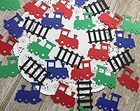 Vista 2 de Train Confetti - Train Birthday Party Decorations - Trains Theme - Railroad Tracks - Set of 150 Pieces