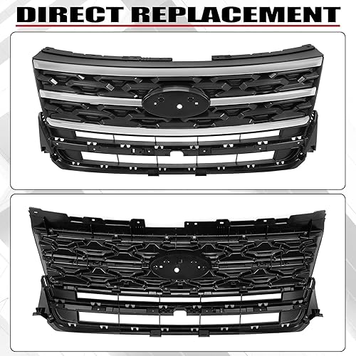 Miniatura 3 de HECASA Parrilla Delantera Compatible con Ford Explorer 2018-2019 Parachoques Delantero Superior Rejilla de Capó Cromada Negro y Plateado