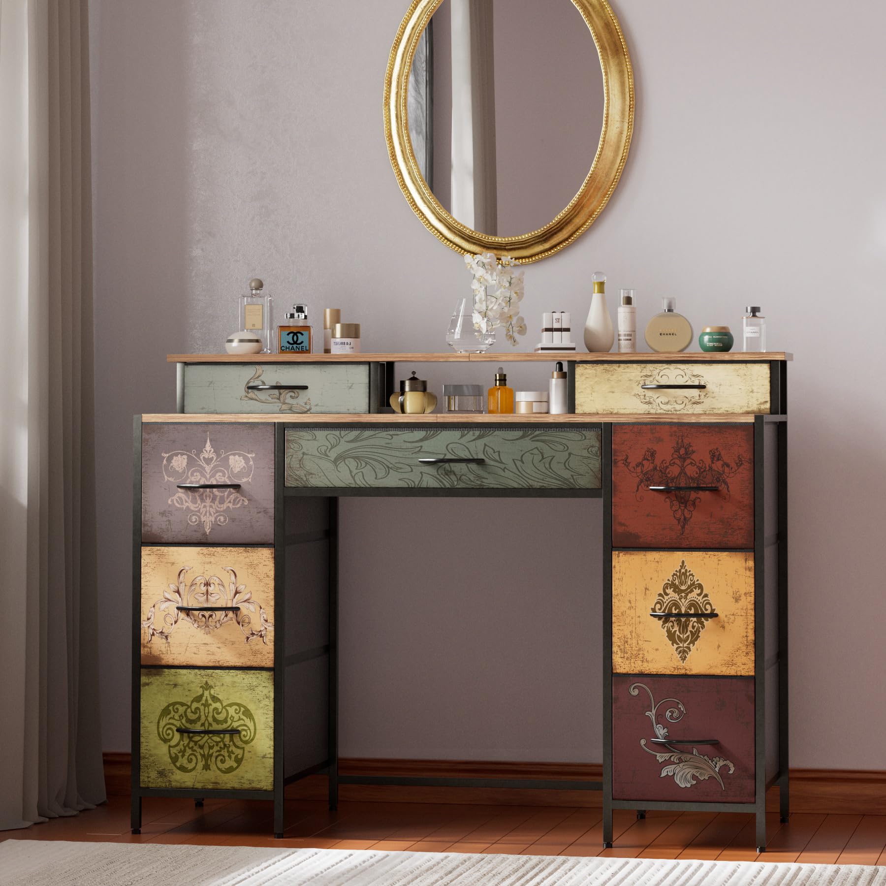 Cómoda para dormitorio moderna con estantes abiertos y tapa de madera