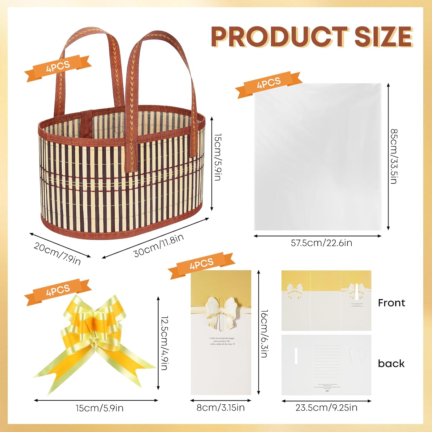 4 Set Baskets for Gifts Empty Large Woven Bamboo Gift Baskets Kit with Ribbons, Gift Bags & Gift Cards for Birthday, Baby Shower & Housewarming Wrapping image 2 of 7 B0FDWNM2X2