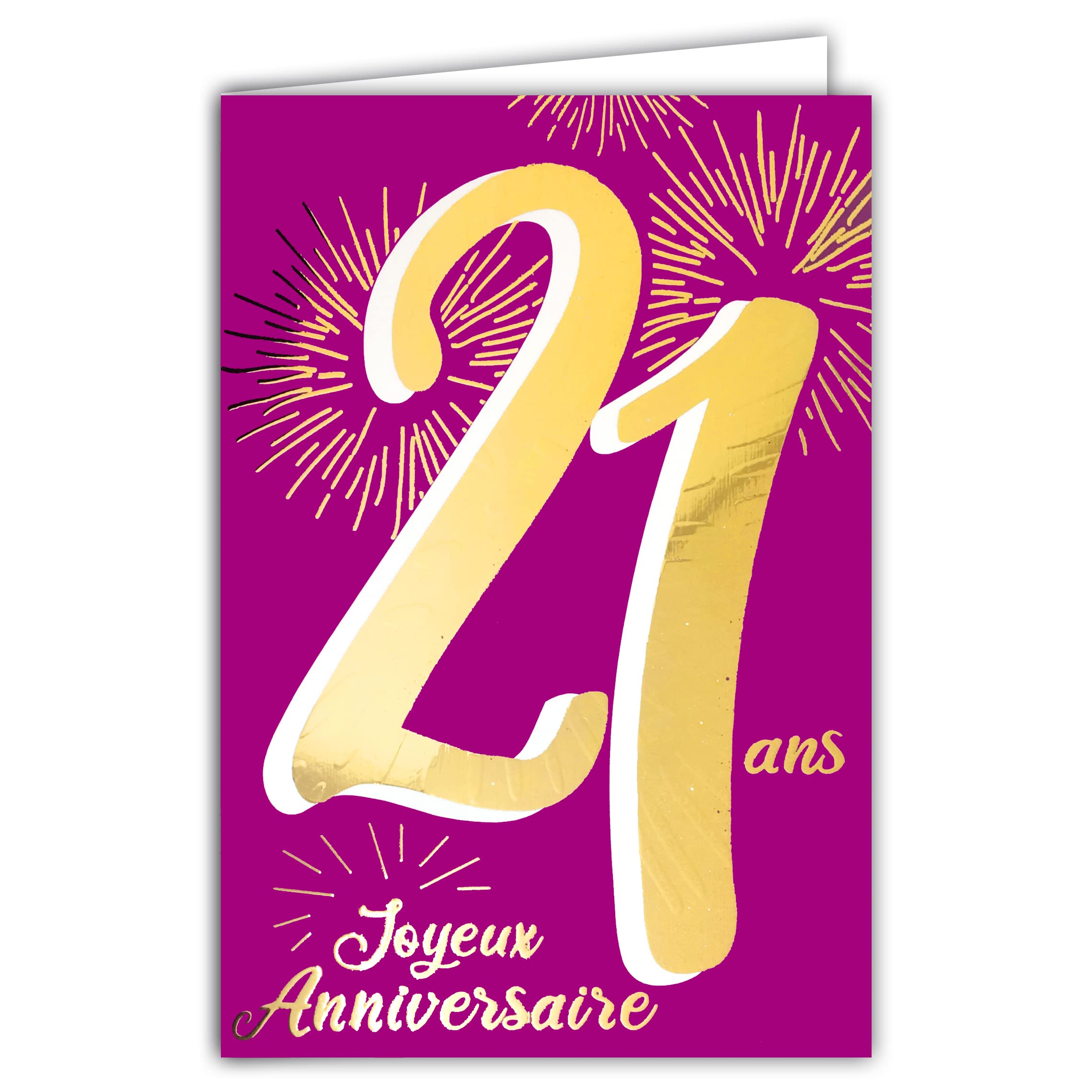 Afie 69-2421 21st Birthday Card in Shiny Gold Embossed Textured for Men and Women - Coloured Text Suitable for Age Inside - Envelope Included - Made in France - ColourAges