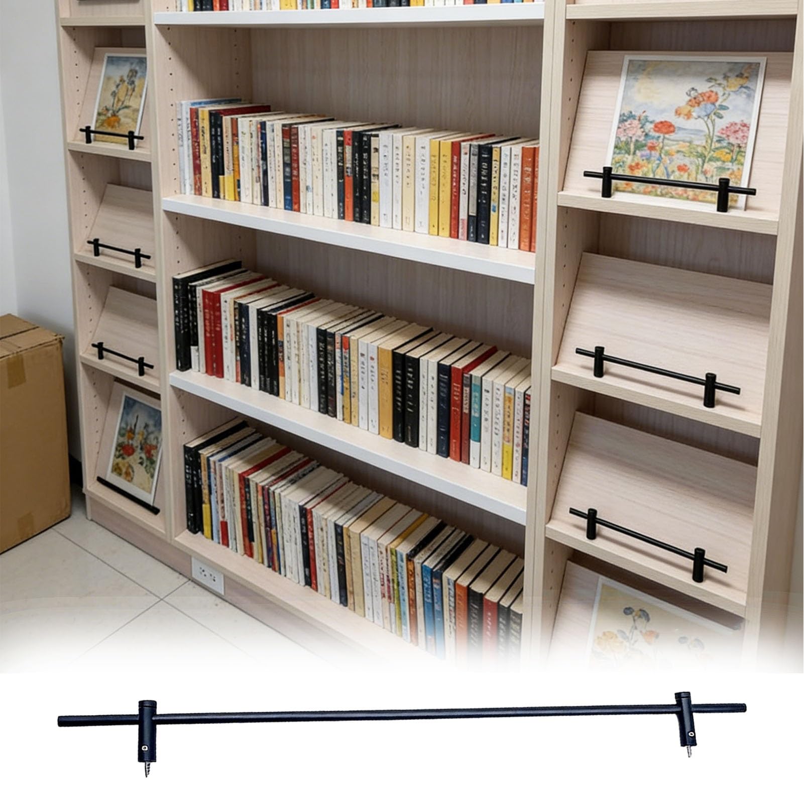 MESCXTY Bookshelves Shelf Rail 11 12 14 18 20 28 32 36 60 in, 3/8" Metal Spindles Railing Post for Shelves Furniture, Bar/Cart/Cabin/Gallery Guard Rods(Black,46" (117 cm))