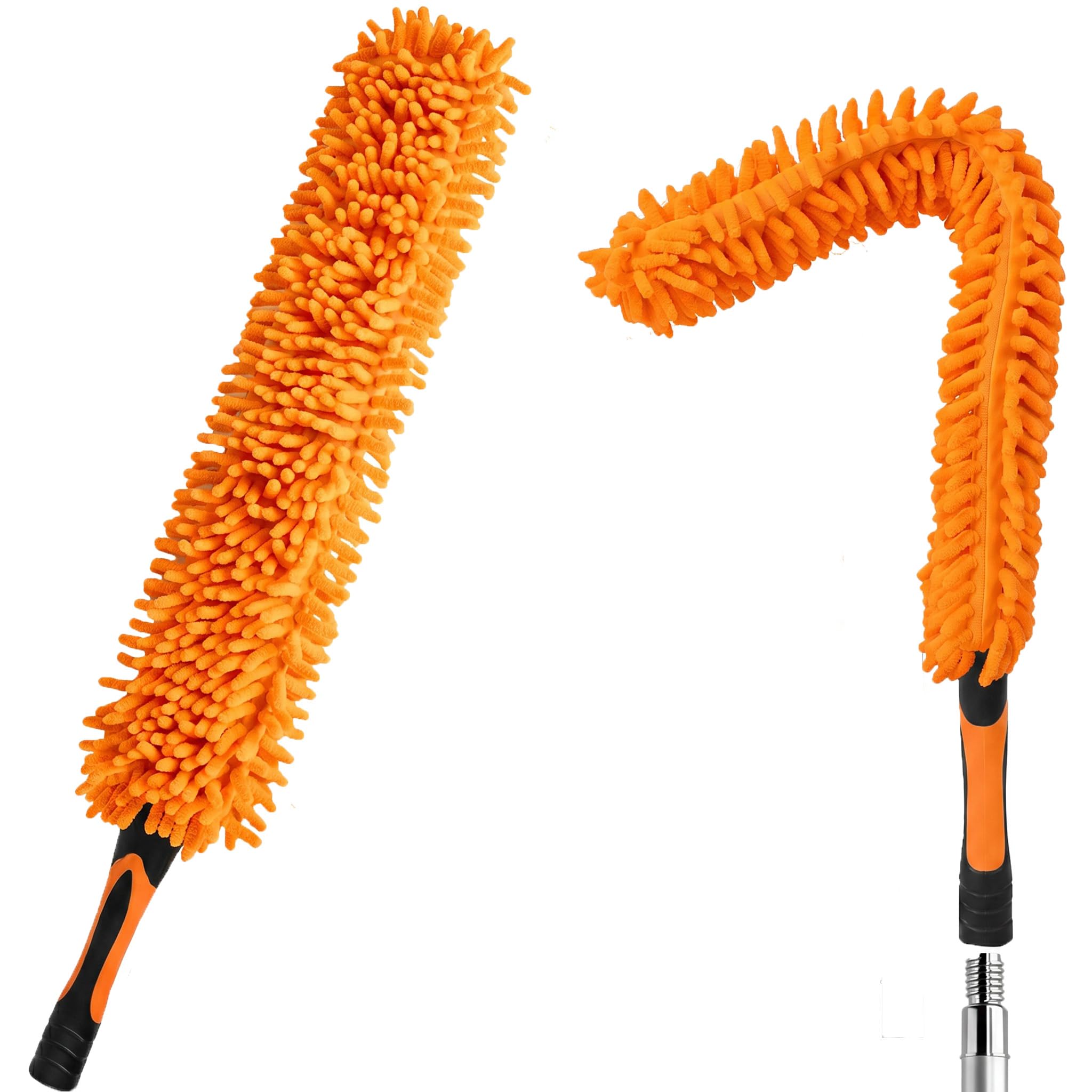 EstJiaChier Chenille Duster with Bendable Head – Washable Ceiling Fan Duster for High Ceilings, Blinds, and Furniture – Universal Thread Fit for Easy Cleaning, Orange