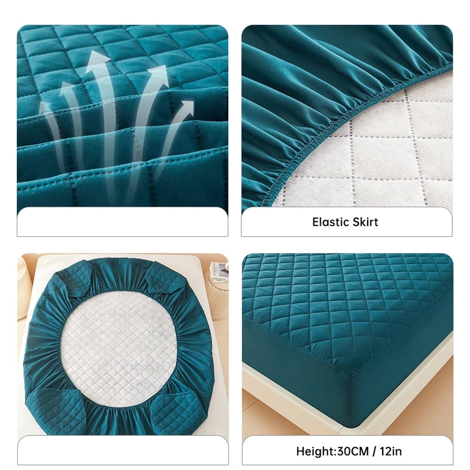 1 Funda de colchón Gruesa 3D, Protector Impermeable, sábana Ajustable Suave y Transpirable (sin Almohada) para ColchóN(Dark Green,200x220x30cm)