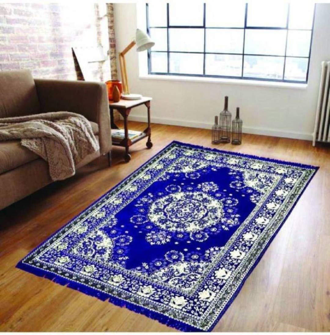 Kk Home Store Decor Zeometric Ethnic Velvet Touch Abstract Chenille Velvet Carpet - |60" inch x 84" inch | 150 cm x 210 cm | 5 Feet x 7 Feet |-Dark Blue