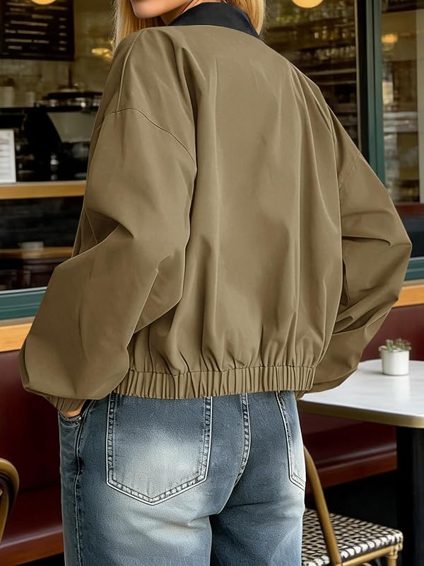 Tankaneo Womens Cropped Barn Jackets Zip Up Oversized Bomber Jackets Lightweight Trendy Casual Utility Short Coats by Tankaneo - Used condition - Image 4