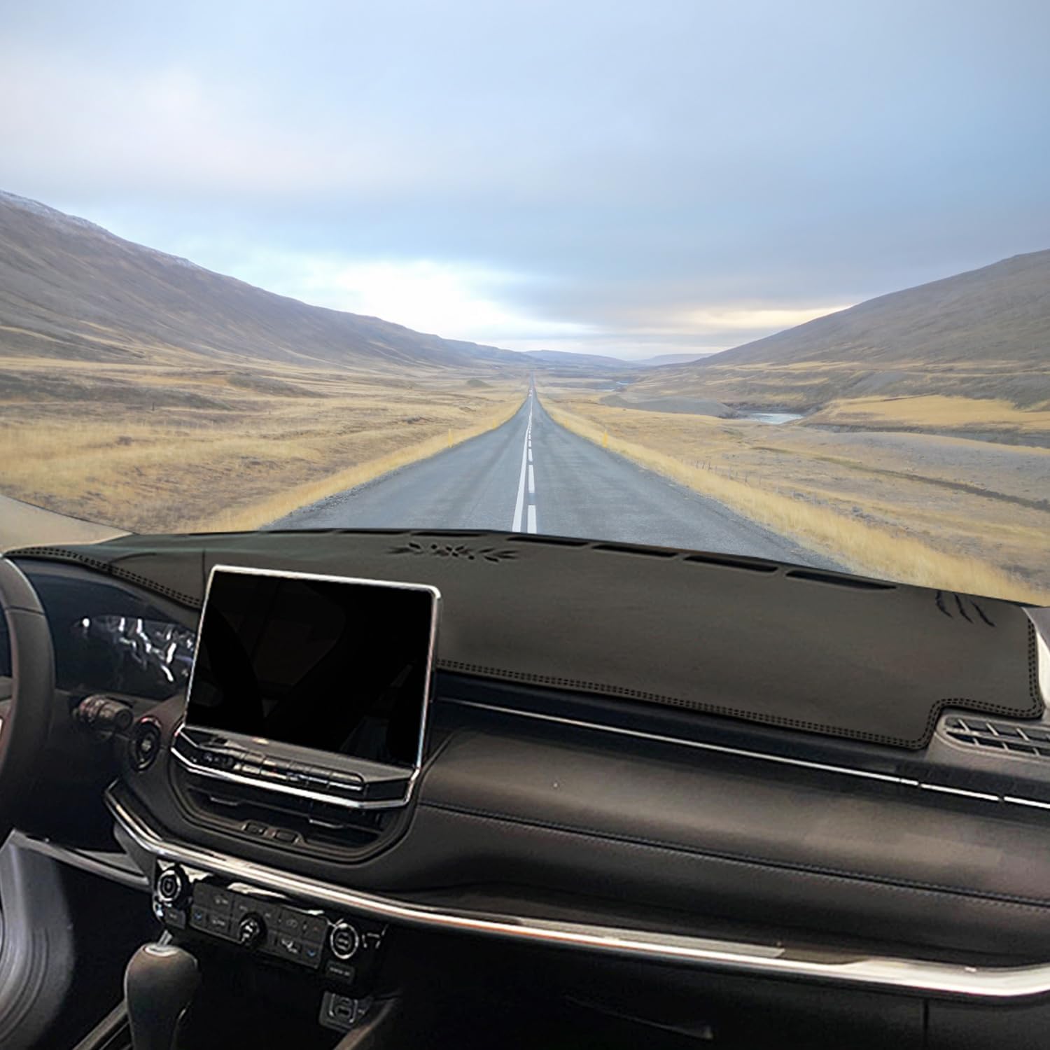 Rifoda Dash Cover Mat Fit for Jeep Compass 2022 2023 2024 2025 Leather Material Anti-Skid Center Console Dashboard UV Rays Protector No Glare Sunshade Cover pad Black Stitching