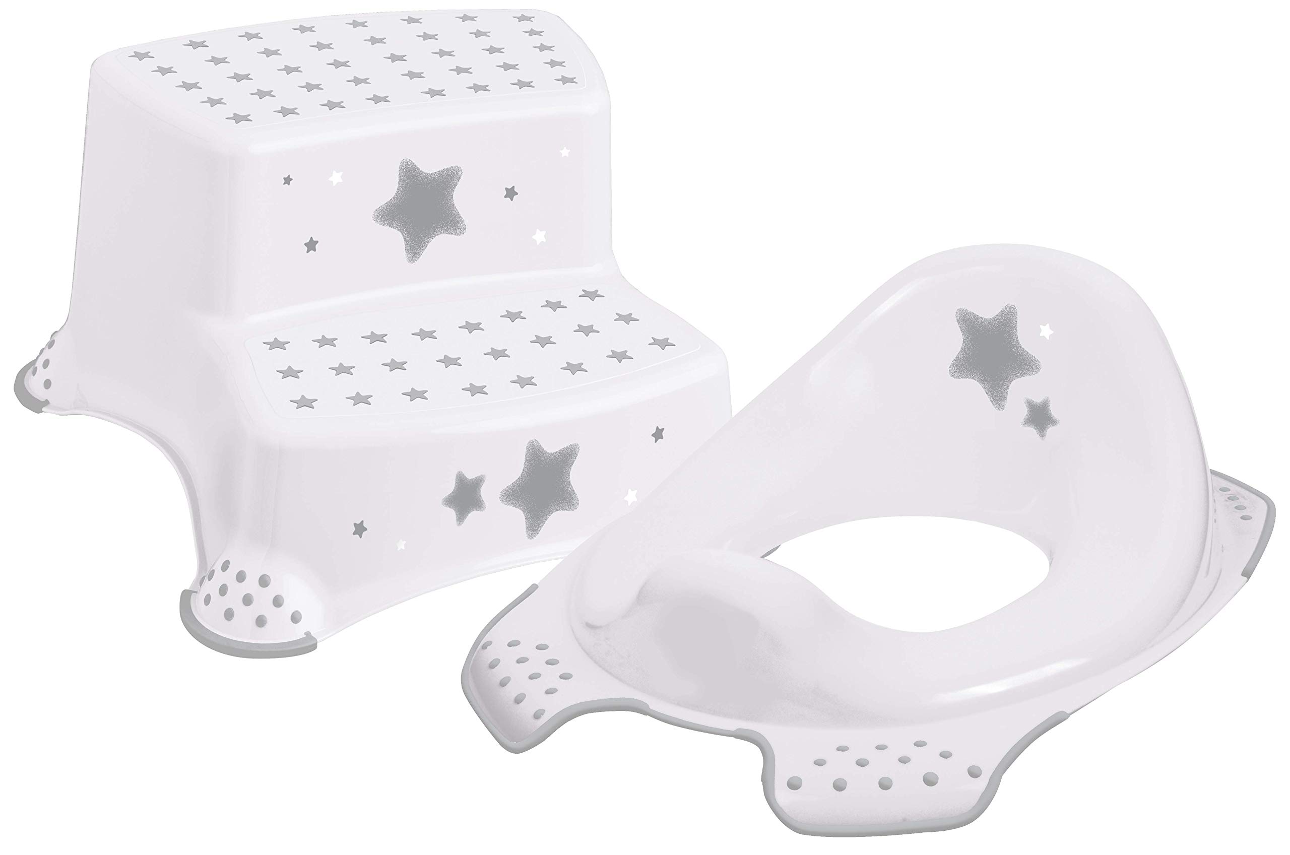 Babycurls Toilet Training Kids Non Slip Up Double Step Stool 21cm + Toilet Training Seat Combo Unisex White for Safe Toddler Loo Potty Training in The Bathroom and Home