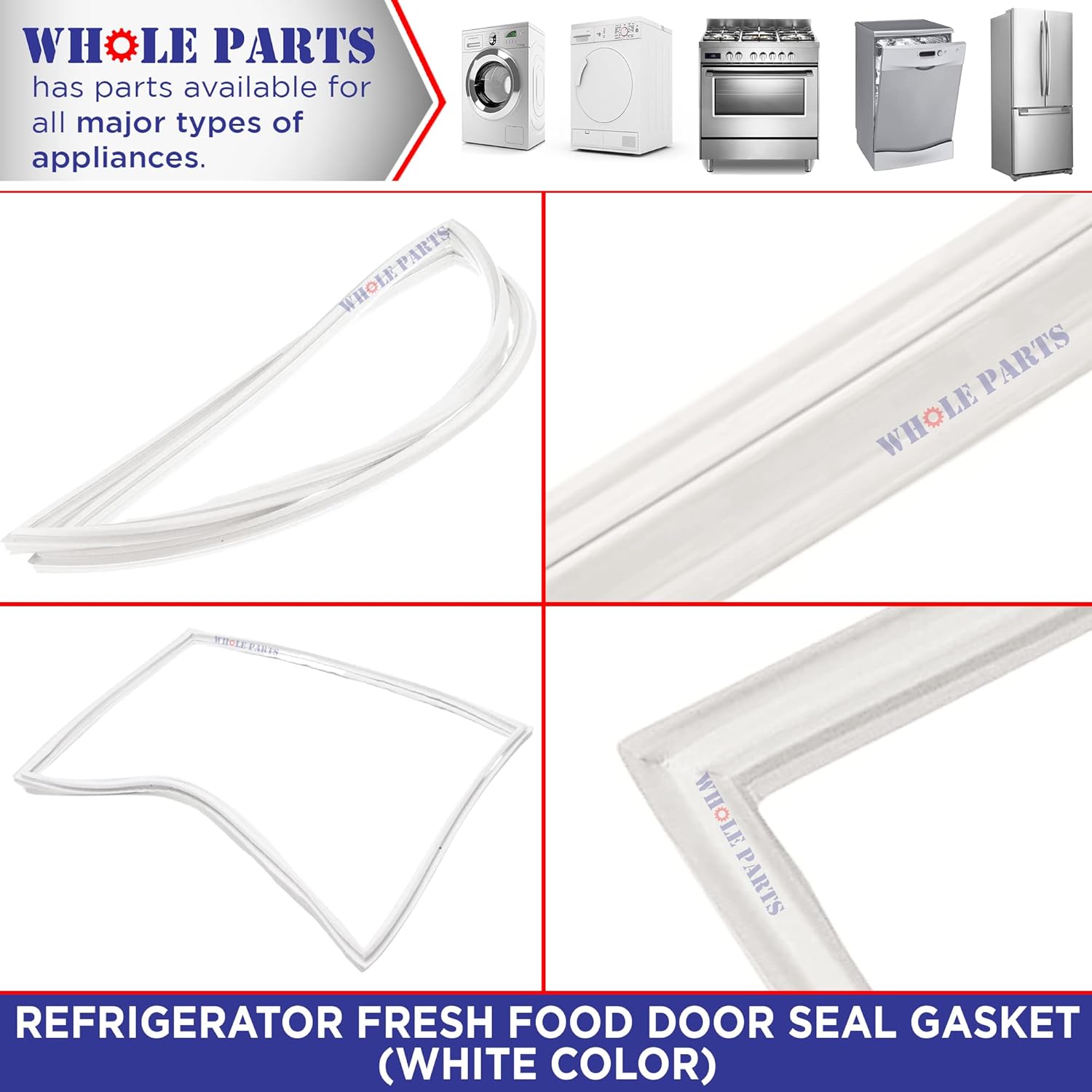Upgraded Whole Parts Refrigerator Door Seal (Magnetic Strip Inside, White) W10443313 - Replacement and Compatible with Some Amana, Kenmore, Crosley, Jenn Air, Maytag and Whirlpool Refrigerators