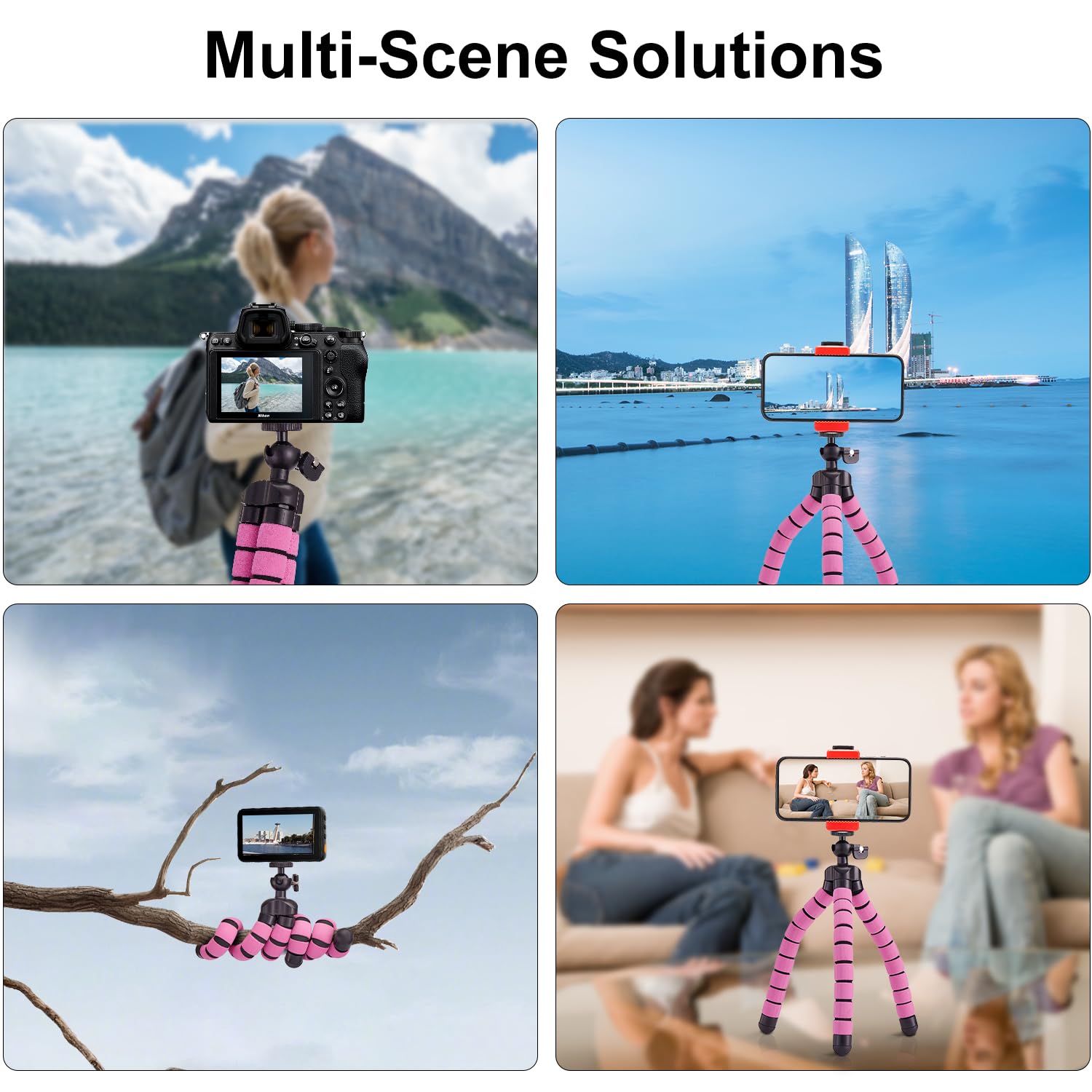 Mini Treppiede Portatile per Telefono Cellulare, Fotocamera, Gopro, Rosa Nero, Alluminio, Compatibile con Smartphone, Fotocamera, Gopro
