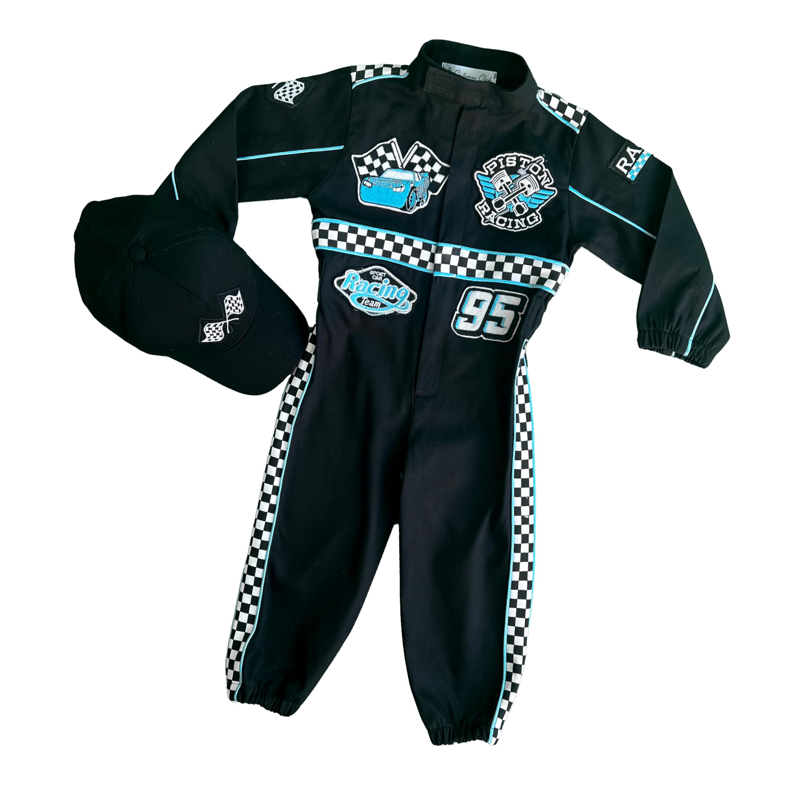 Costumes Club Personalized Handmade Race Car Driver Costume for Toddlers (2T, Black & Turqoise) — image 1