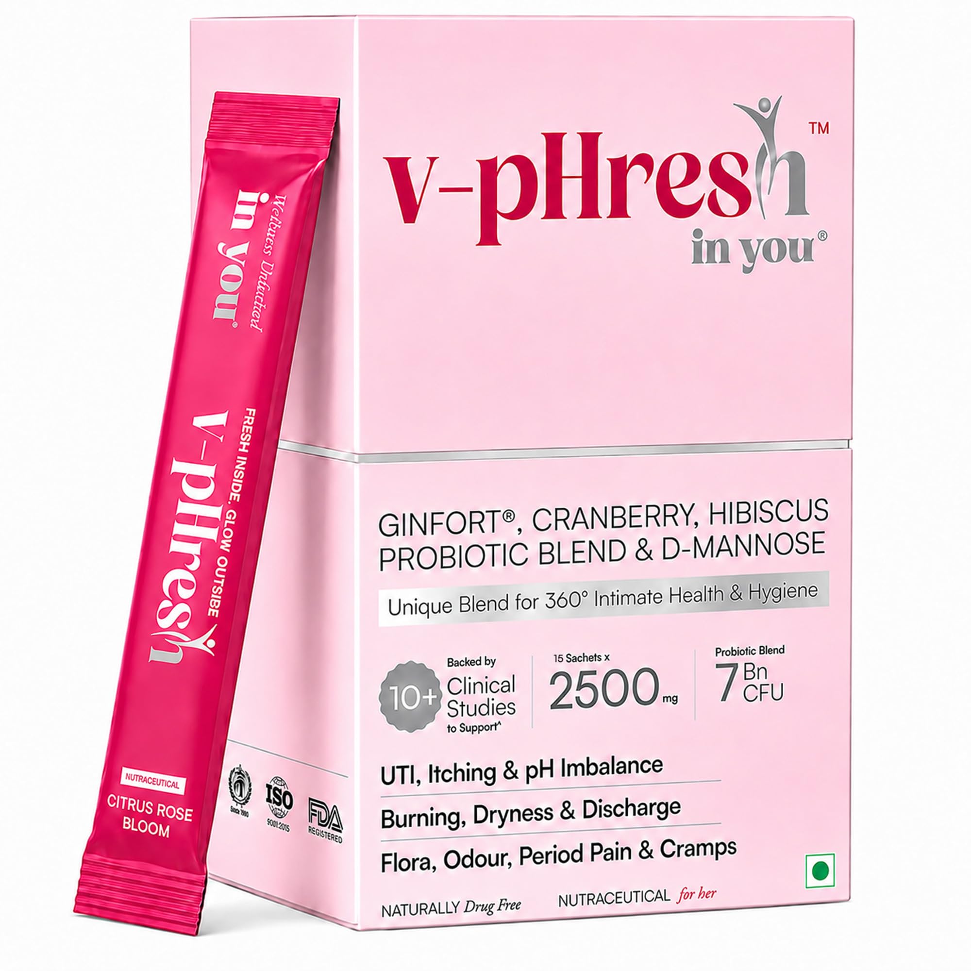 V-pHresh™ in you | Women's 360° Intimate Health & Hygiene Supplement| Supports UTI, Itching,Irritation, Period pain, pH Balance,Flora & Dryness | Ginfort® + D-Mannose 1000mg + 7 Billion CFU Probiotic-image-21