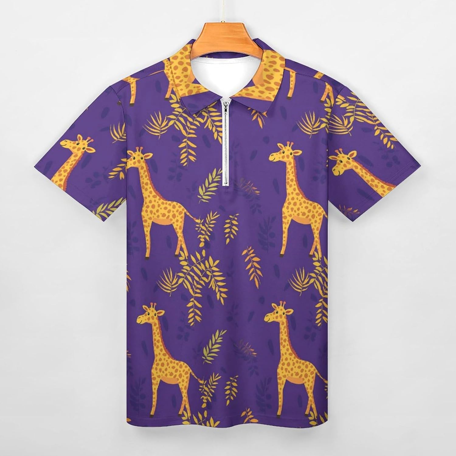 Cute Giraffe Tropical Leaves Polo Shirts for Men Dress Shirts Short Sleeve Golf Shirt Casual T-Shirts Top