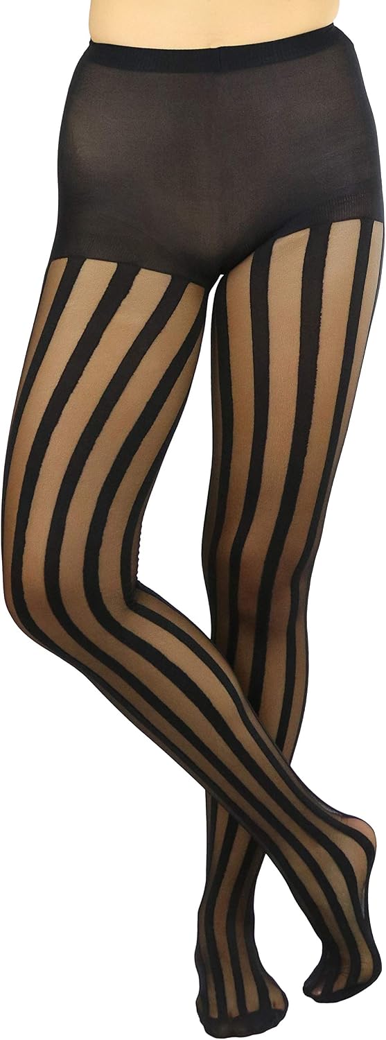 ToBeInStyle Women's Pinstripe Sheer Opaque Striped Tights Vintage Fishnet