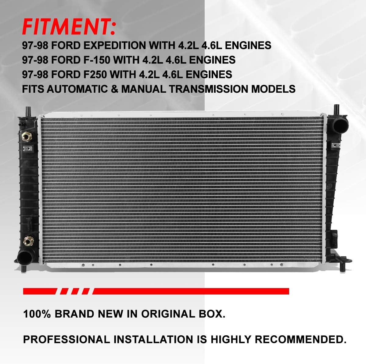 Auto Dynasty Radiator Compatible with 1997-1998 Ford Expedition F150 F250 4.2L 4.6L AT MT, DPI 1831 Factory Style 2-Row Cooling Radiator, Aluminum Core