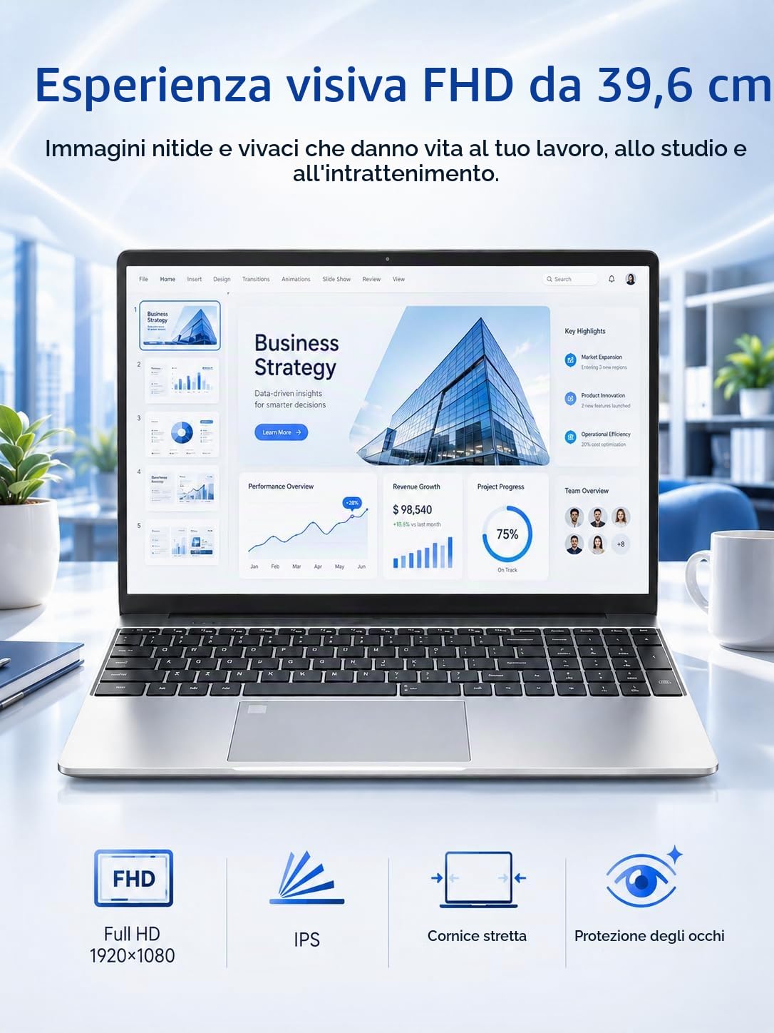 Breoom PC Portatile 15.6" FHD, 8GB DDR4 RAM 256GB SSD Celeron 5205U, Impronta, Tastiera retroilluminata, Webcam, USB 3.0 * 2, Wi-Fi 5, Win 11 Pro Laptop per Studenti