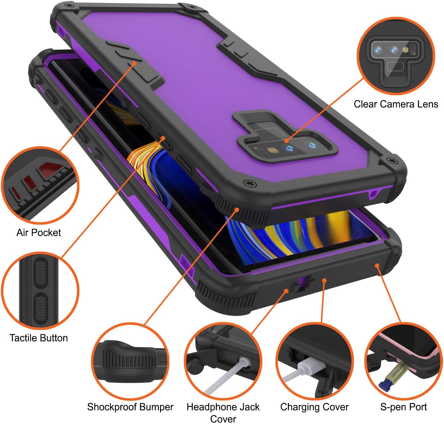 Punkcase Galaxy Note 9 Waterproof Case [Navy Seal Extreme Series] [Slim Fit] [IP68 Certified] [Shockproof] [Dirtproof] 360 Full Body Armor Cover Compatible with Samsung Galaxy Note 9 [Purple]
