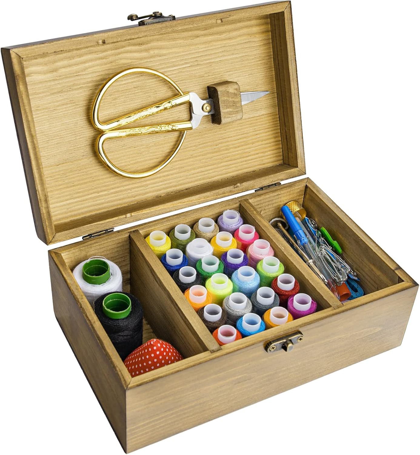 SWEWARM Wooden Sewing Tool Box Kit, Complete Home Hand Sewing Repair