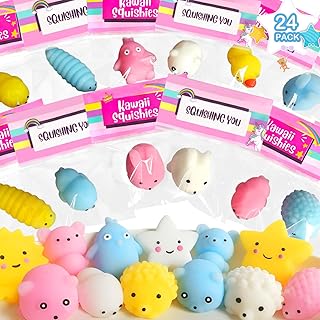 Kids Party Goodie Gift Bag Stuffer Fillers, Mini Bulk Kawaii Mochi Squishy Toys (24Pack), Halloween Party Favors for Kids 4-8, Small Halloween Pinata Birthday Party Supplies Classroom Prizes Treats