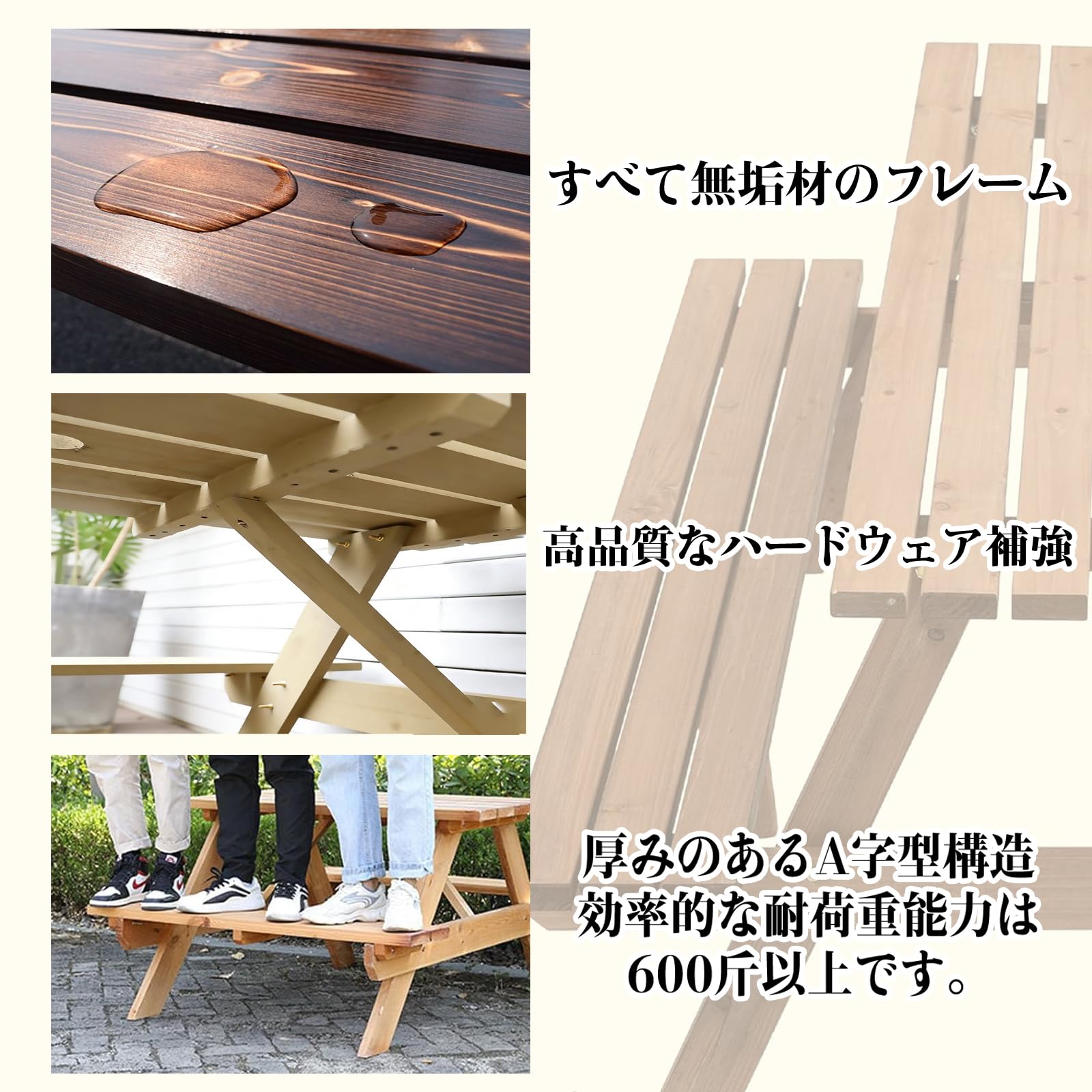 Amazon.co.jp: 【2段 パラソル】屋外用木製テーブル&ベンチセット