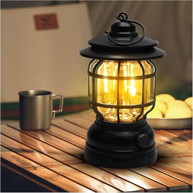 Camping Lantern Rechargeable, Kaishengyuan Camping Lamps Battery Operated with Rotating Dimmers,Vintage LED Portable Waterproof Hanging Tent Light,Vintage Camping Light for Hiking,Fishing, Power Cuts