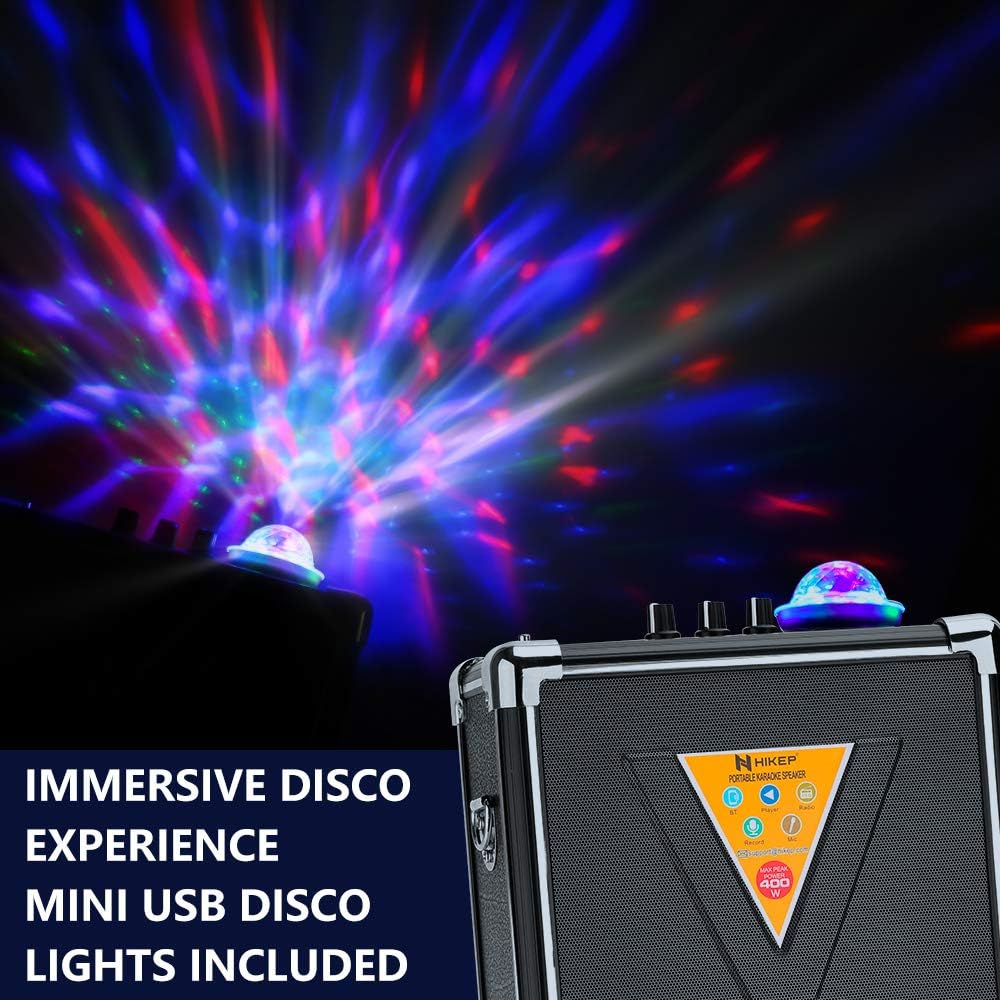 HIKEP Bluetooth Karaoke Machine with Microphone, Portable Wireless PA Speaker with Disco Lights, FM Radio, MP3 Player, Loud Stereo Speaker for Home Outdoor Party Karaoke