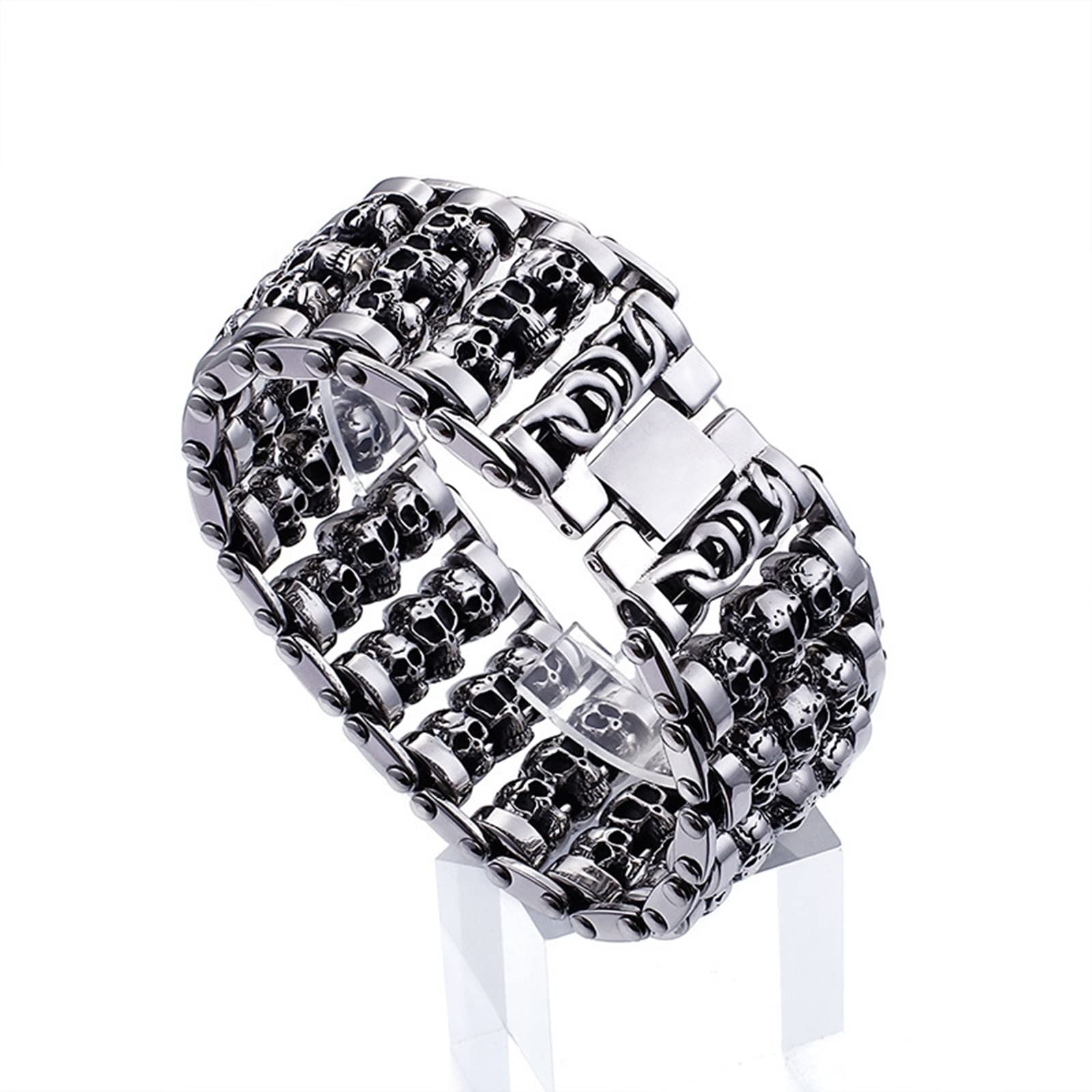 Herren Armband Schwarz，Armreifen Skelett Rostfreier Stahl Herrenarmband