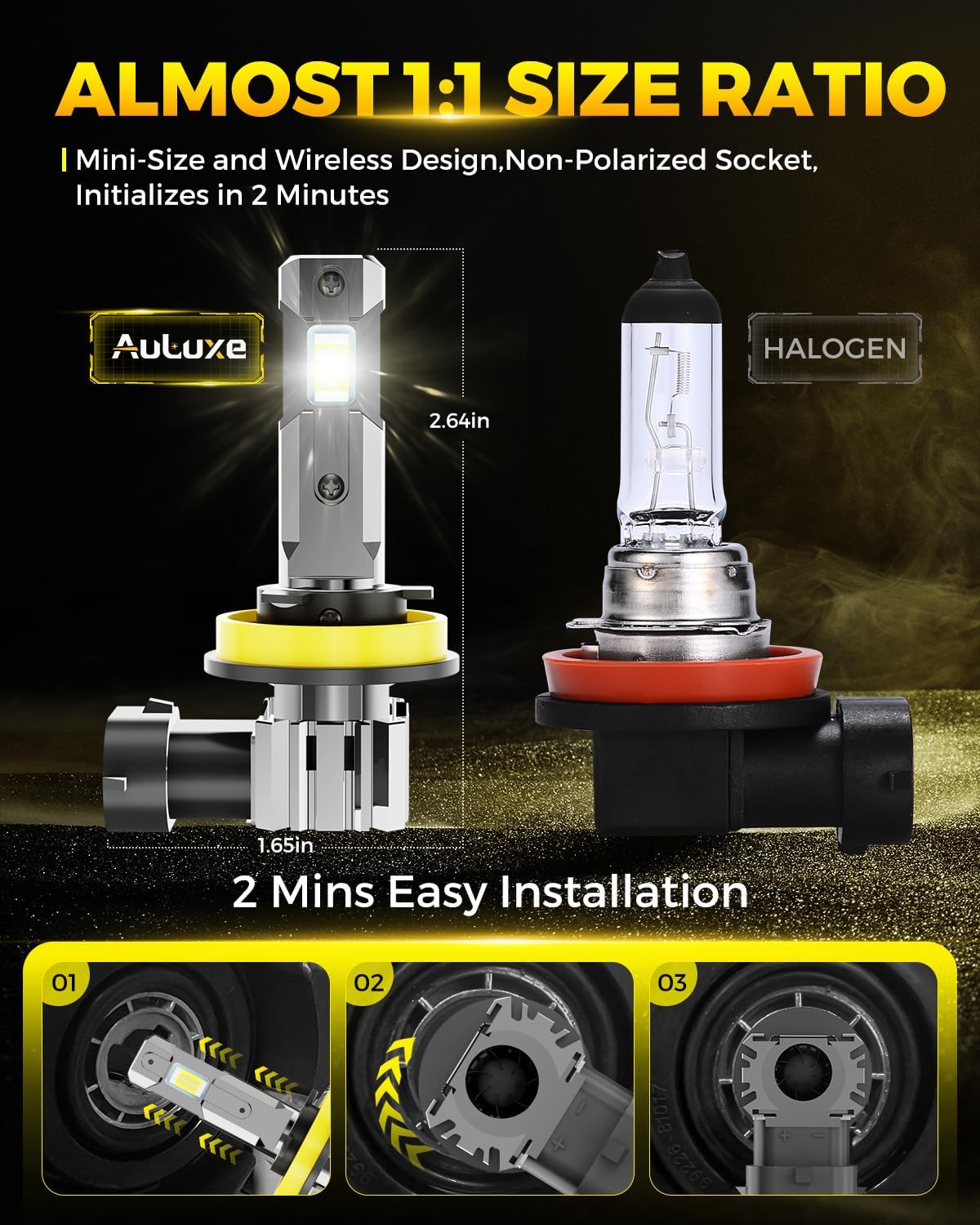 H11 LED Fog Light Bulbs or DRLs, 30000LM 600% Super Bright for H11/H9/H8, 1:1 Size H9 Driving Lights with Cooling Fan, IP67 Waterproof, H8 Low Driving Lights, Plug & Play, 2-Pack