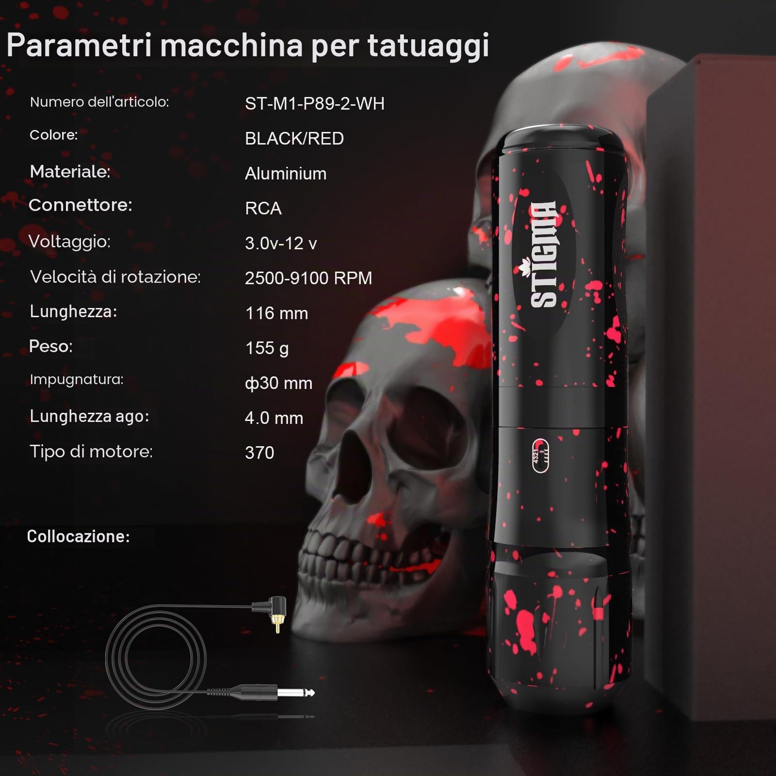 STIGMA Kit Macchina Rotativa per Tatuaggi Penna per Tatuaggi Completa con 20 Cartucce e Aghi Kit per Tatuaggi con Alimentazione a Display Digitale e Scatola di Plastica per Principianti e Tatuatori
