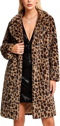 Womens Long Faux Fur Coats Lapel Faux fur Jacket Fluffy Coats Fuzzy Winter Jacket with Pockets